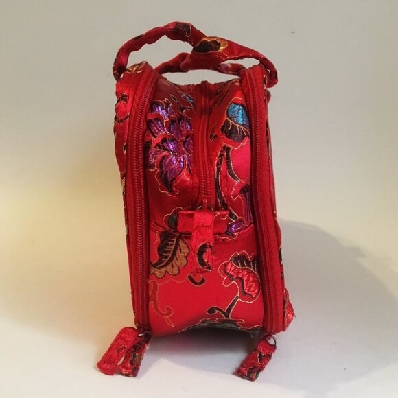 Travel Cosmetic Purse Portable 3 Way Vanity Mirror Fabric Floral Makeup Bag Set - Picture 3 of 15